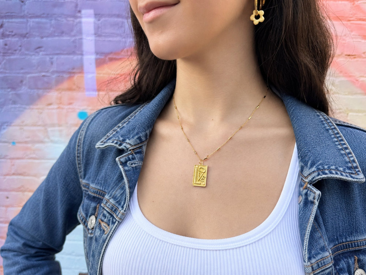 Large Retro Love Rectangle Pendant | LINK, design your own