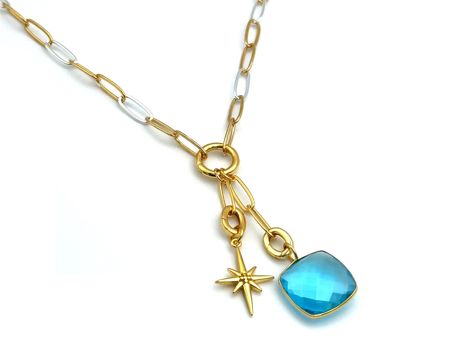 Two-tone gold and silver mixed metal paperclip chain necklace with LINK clasp