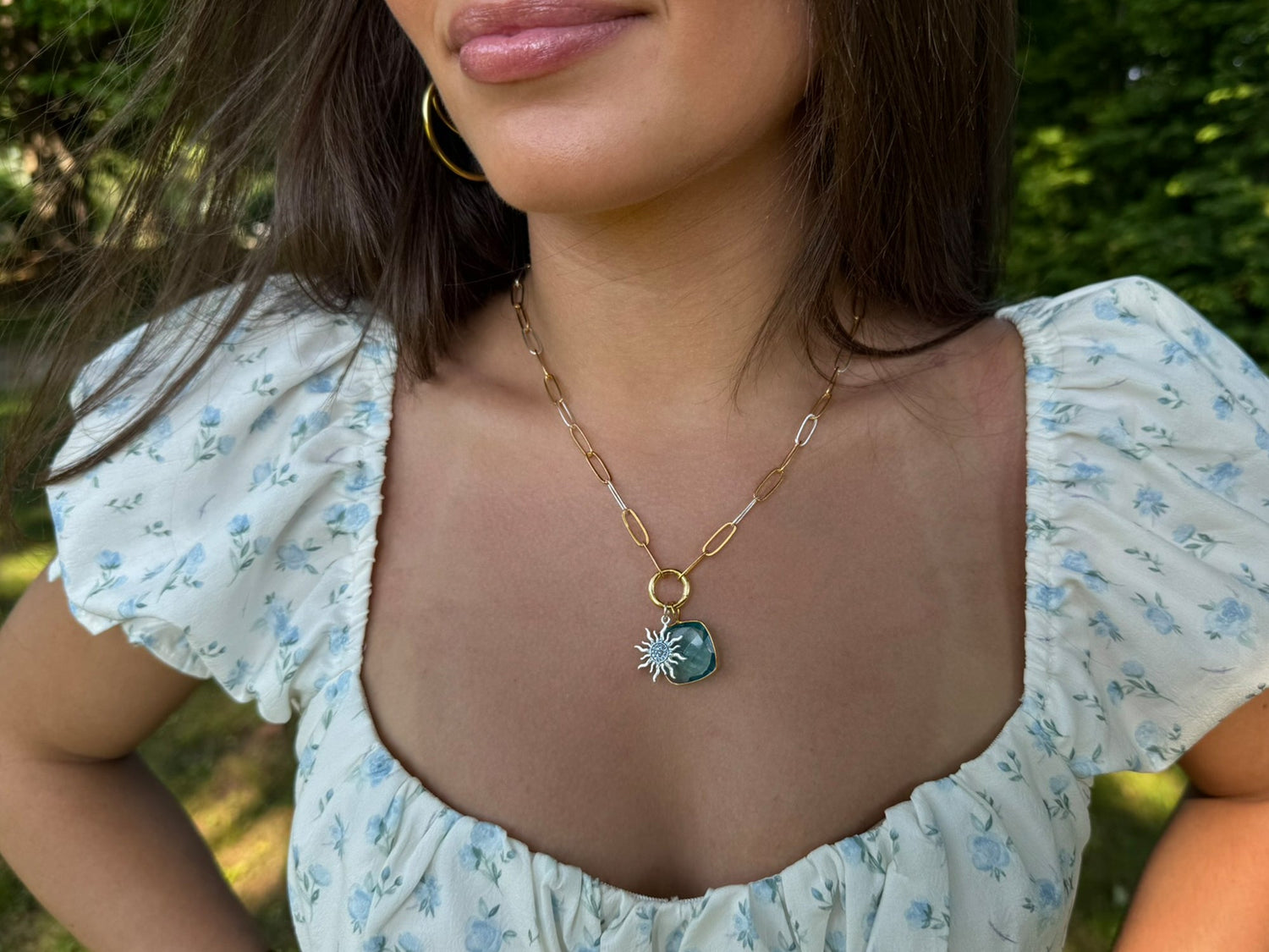 Two-tone gold and silver mixed metal paperclip chain necklace with LINK clasp