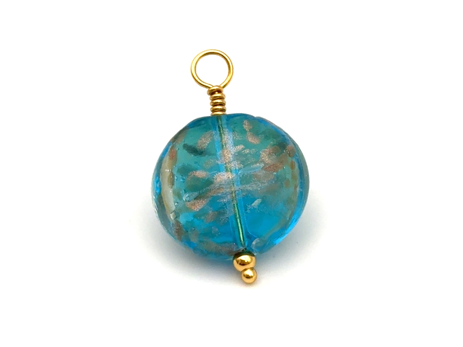 Vintage | Turquoise Glass Gold Metallic Round Pendant | LINK, design your own