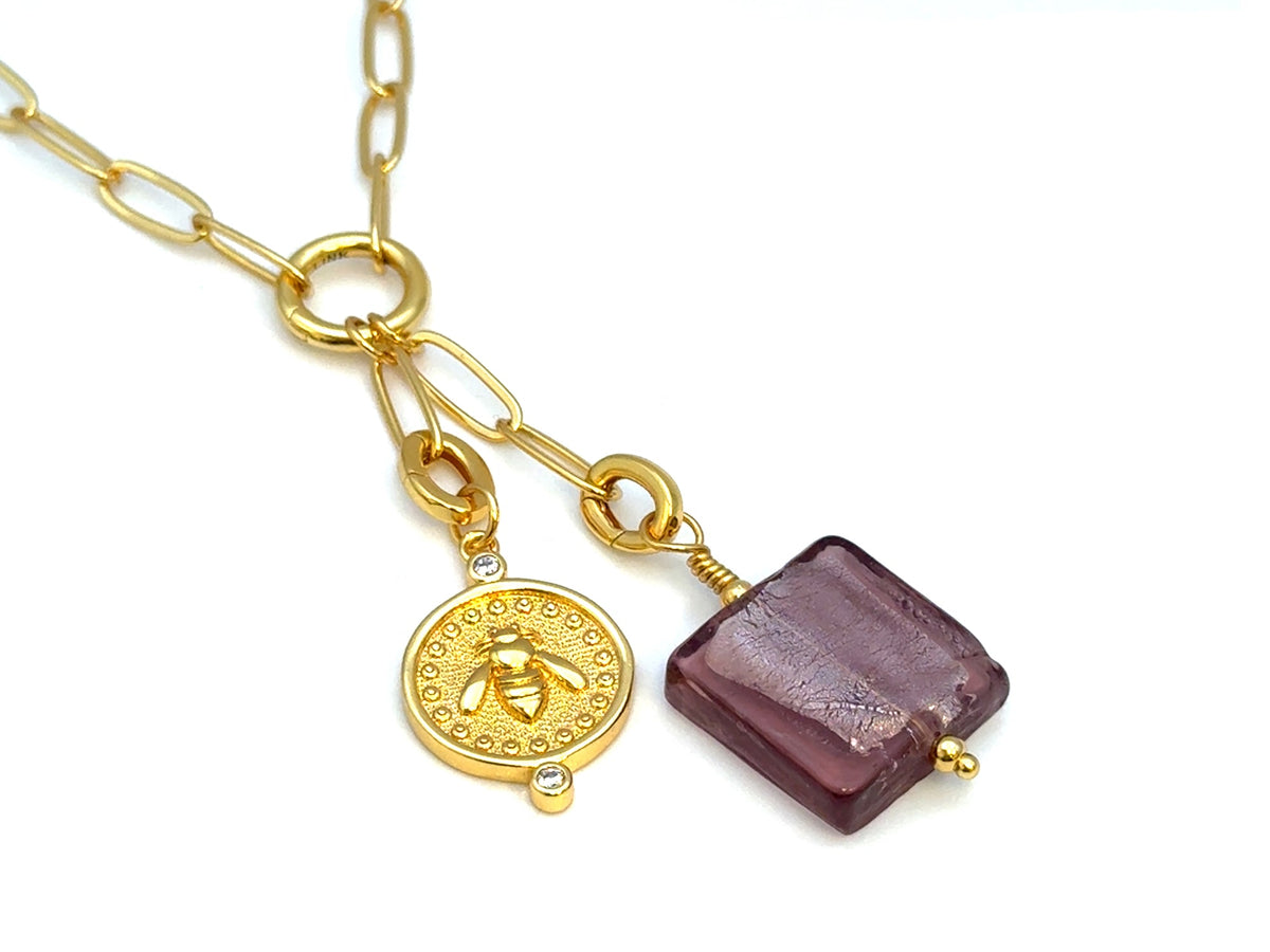 Vintage | Smoky Mauve Glass Silver Foil Lampwork Pendant | LINK, design your own