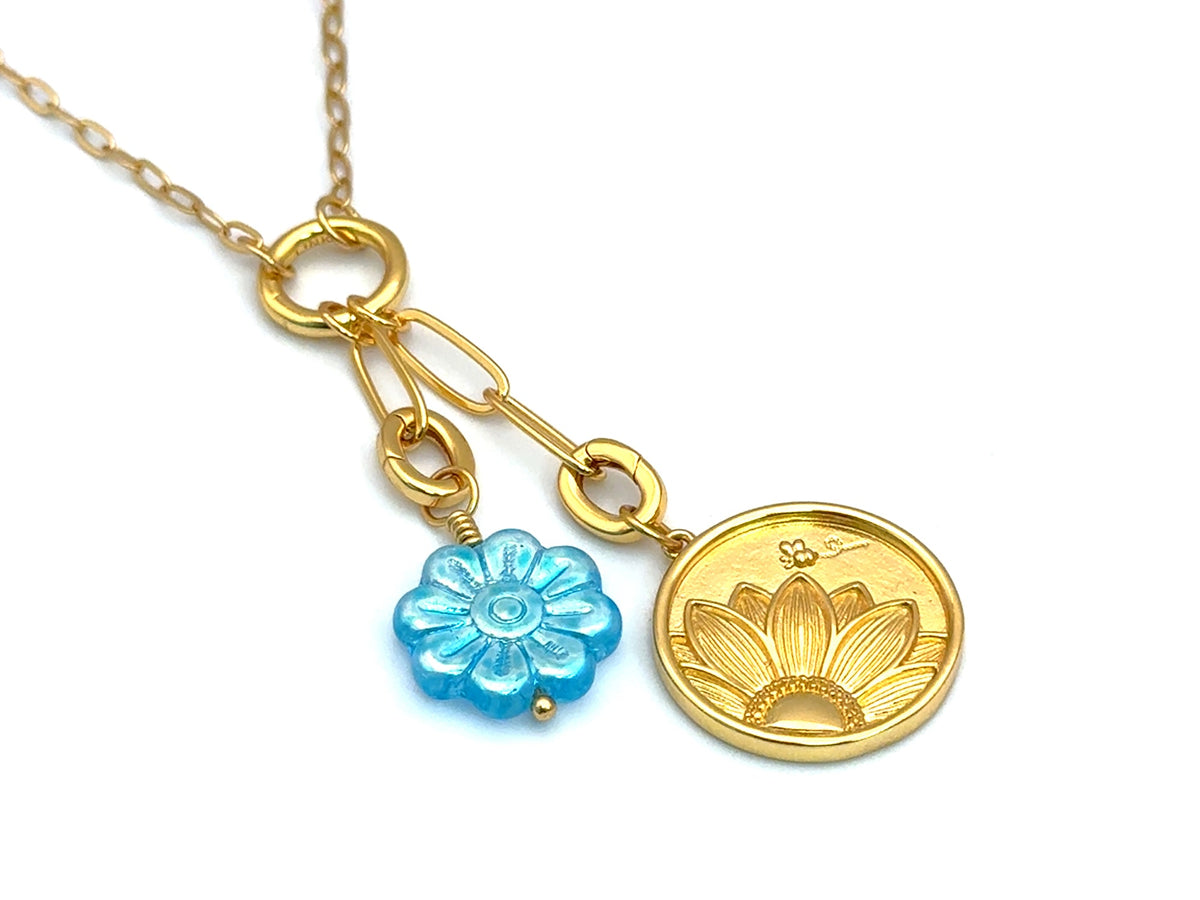 Vintage | Iridescent Aqua Czech Glass Flower Pendant | LINK, design your own