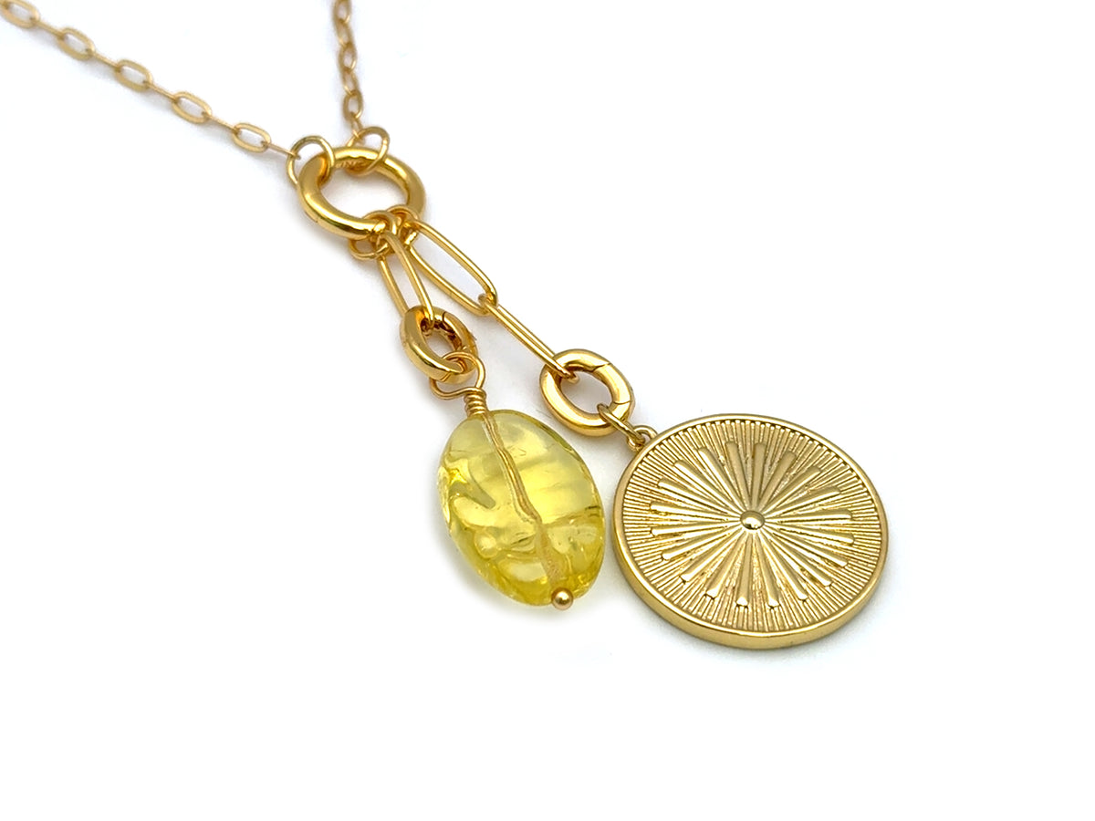 Vintage | Golden Yellow Czech Glass Oval Pendant