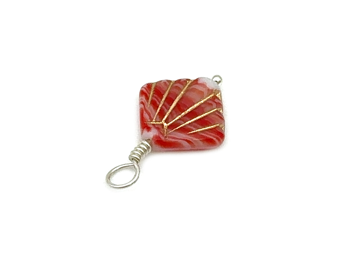 Vintage | Red & White Art Deco Czech Glass Shell Pendant