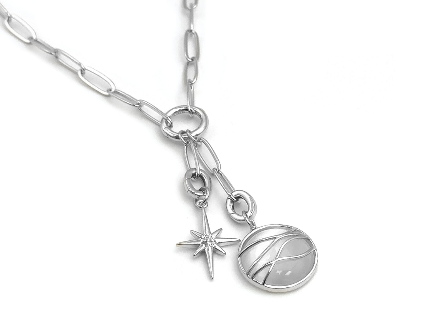 Set 6 SILVER: Elegant Paperclip Chain White Ocean Wave Large North Star | LINK, design your own