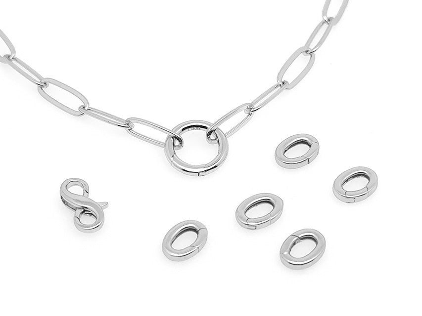 Elegant Paperclip Tiny Push-In Oval Clasp Set | SILVER