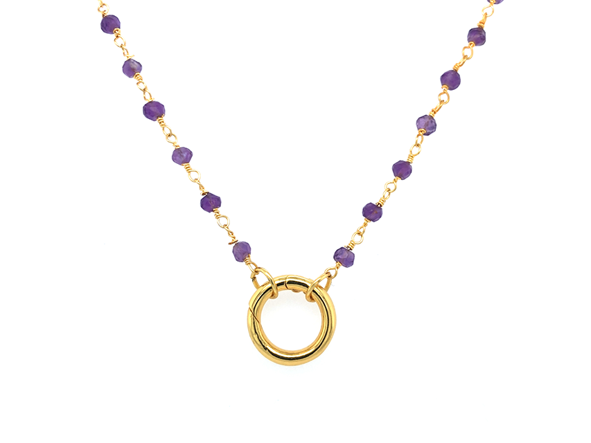 Elegant Gold or Silver Amethyst Stone Rosary Chain