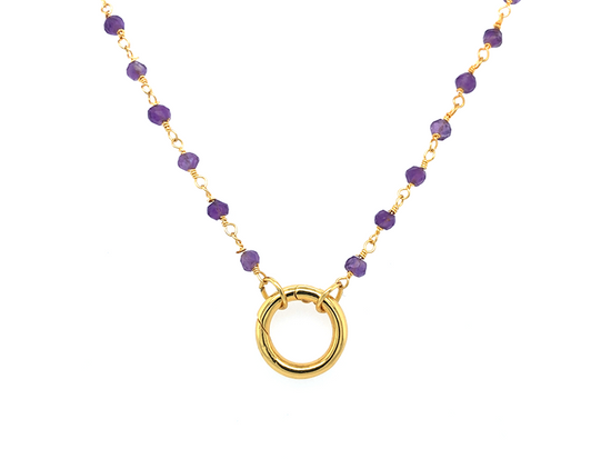 Elegant Gold or Silver Amethyst Stone Rosary Chain