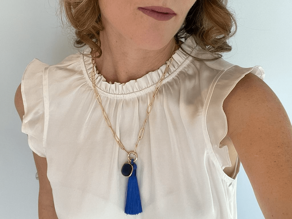 LINK Necklaces | Infinity Royal Blue Gold Square Pendant