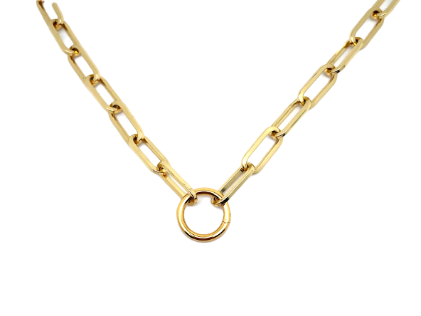 14K Gold Half Chunky Rolo Half Round Paper Clip Chain Necklace