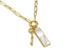 Set 7 GOLD: Elegant Paperclip Chain Mother of Pearl Rectangle Love Key | LINK, design your own