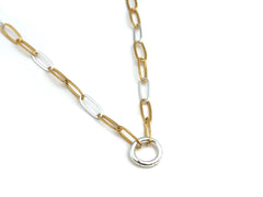 Two-tone gold and silver mixed metal paperclip chain necklace with LINK clasp