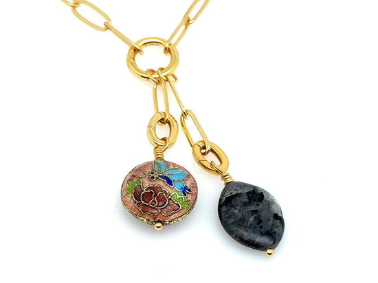 Vintage | Oval Larvikite Stone Pendant