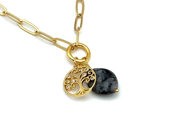 Vintage | Oval Larvikite Stone Pendant