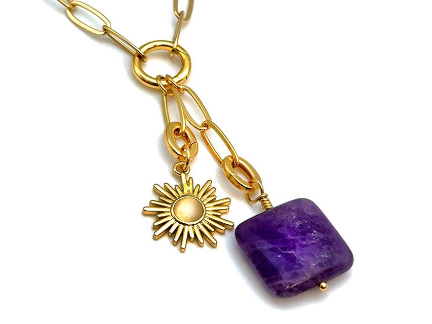 Vintage | Chevron Amethyst Square Pendant