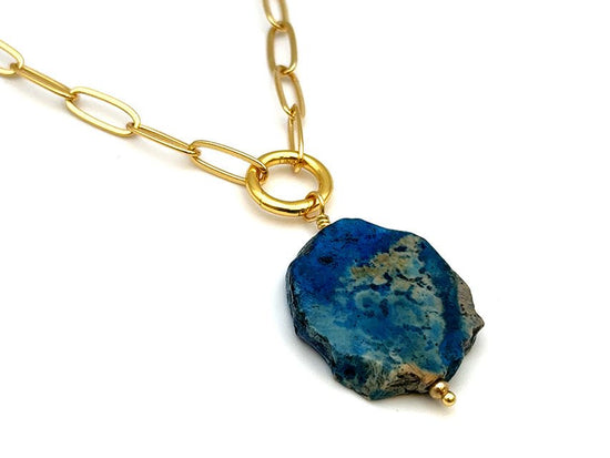 Vintage | Freeform Dyed Blue Fossil Coral Slice Pendant