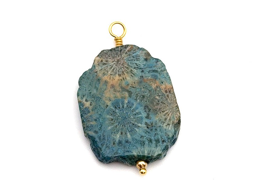 Vintage | Freeform Dyed Blue Fossil Coral Slice Pendant