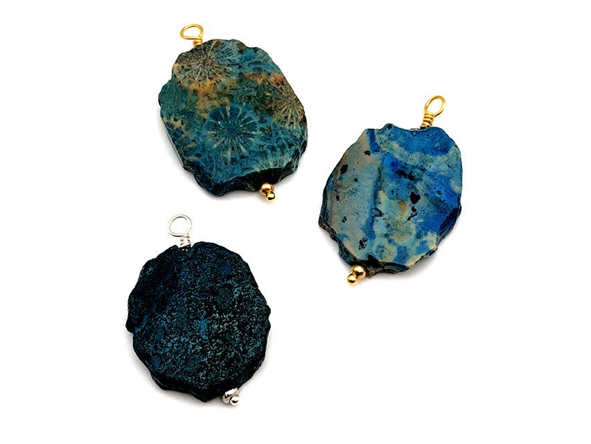 Vintage | Freeform Dyed Blue Fossil Coral Slice Pendant