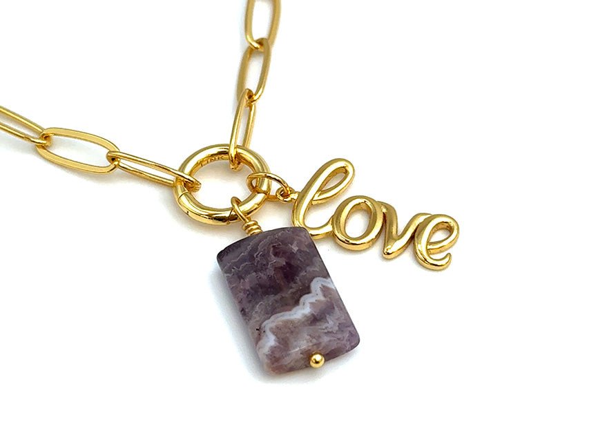 Vintage | Rectangle Amethyst Laced Agate Pendant