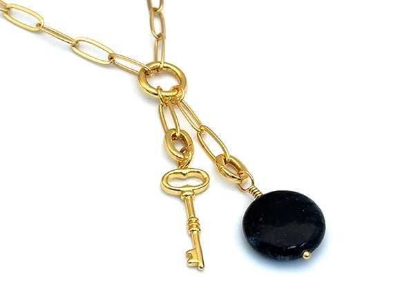 Vintage | Black Larvikite Round Pendant