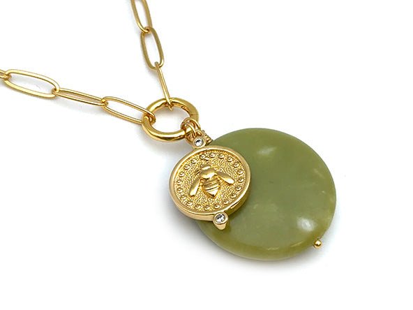 Vintage | Olive Serpentine Stone Pendant | LINK, design your own