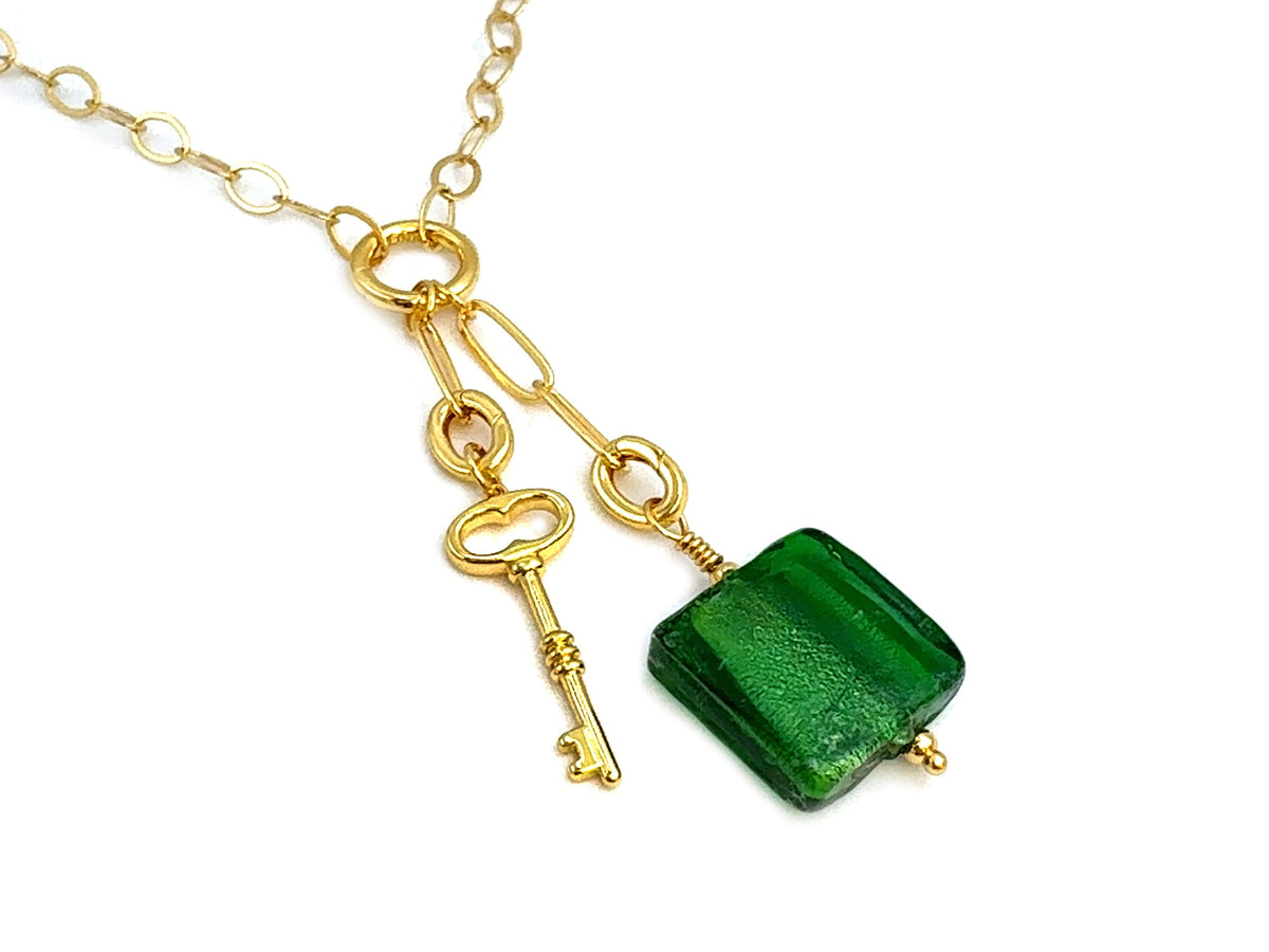 Vintage | Green Glass Silver Foil Lampwork Pendant | LINK, design your own