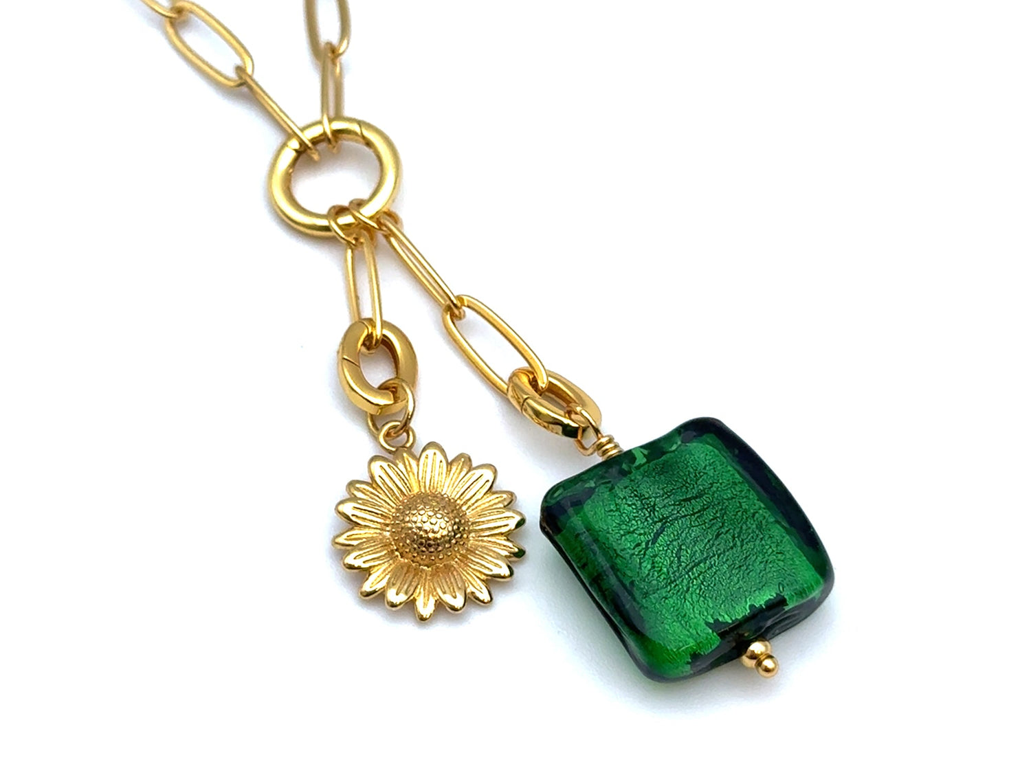 Vintage | Green Glass Silver Foil Lampwork Pendant | LINK, design your own