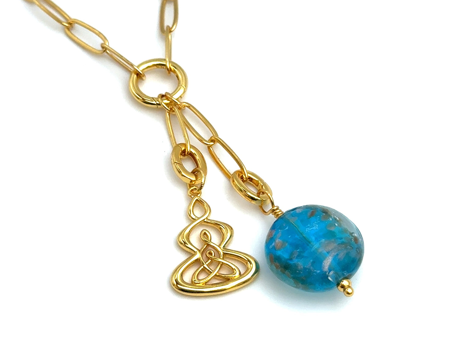 Vintage | Turquoise Glass Gold Metallic Round Pendant | LINK, design your own