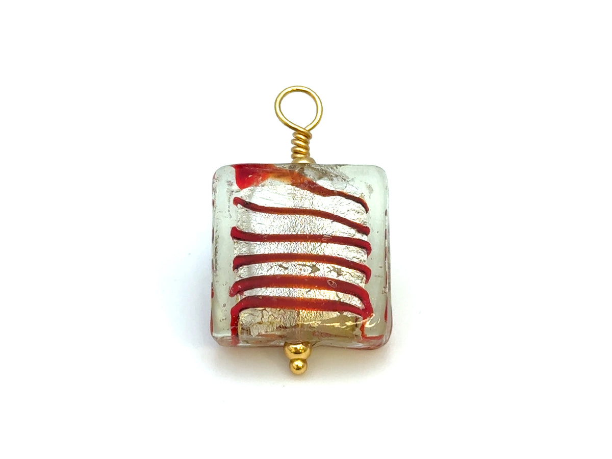 Vintage | Silver Red Stripes Glass Silver Foil Lampwork Pendant