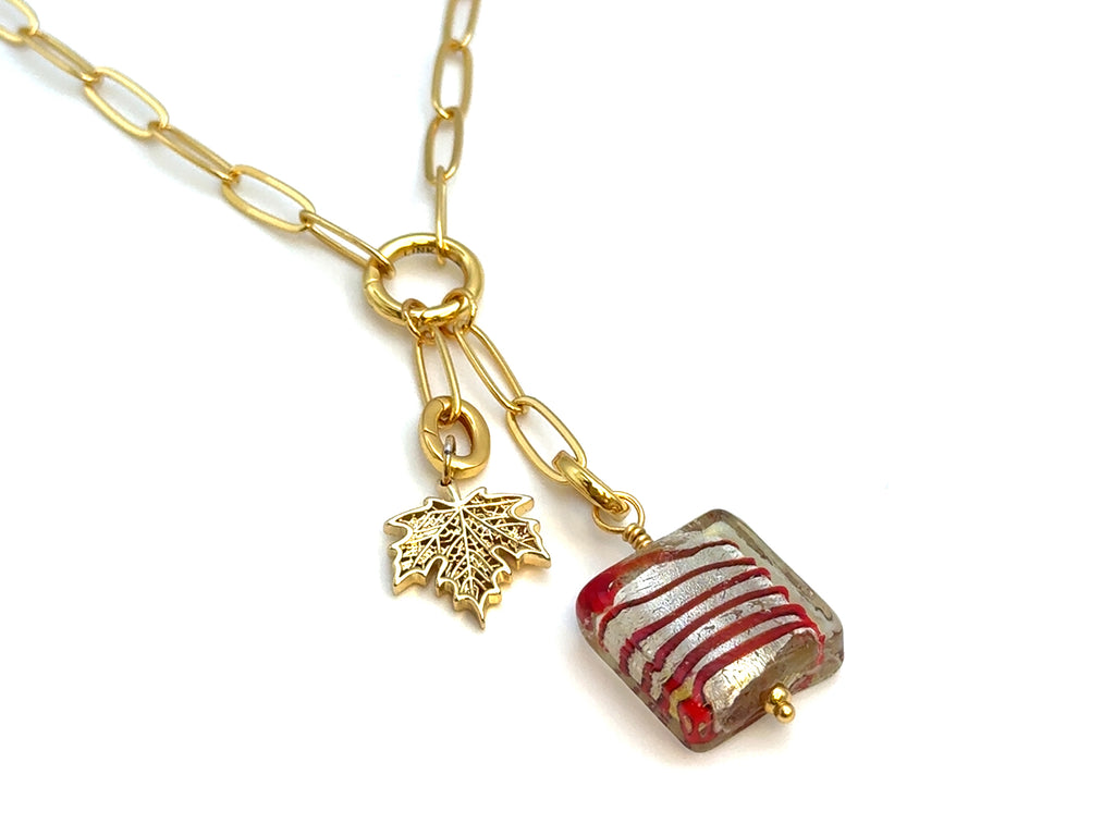 Vintage | Silver Red Stripes Glass Silver Foil Lampwork Pendant