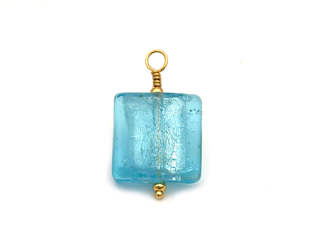 Vintage | Aqua Blue Glass Silver Foil Lampwork Pendant