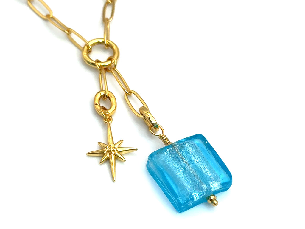 Vintage | Aqua Blue Glass Silver Foil Lampwork Pendant