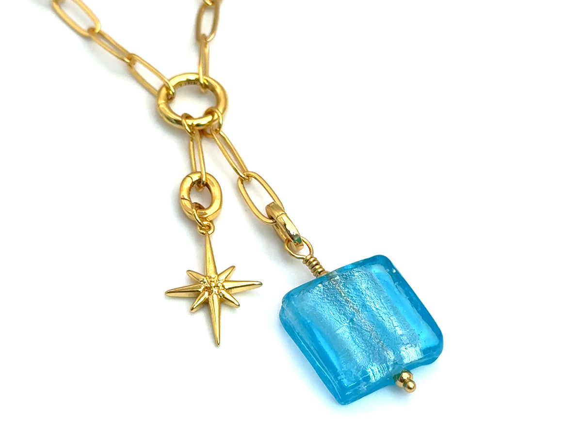 Vintage | Aqua Blue Glass Silver Foil Lampwork Pendant
