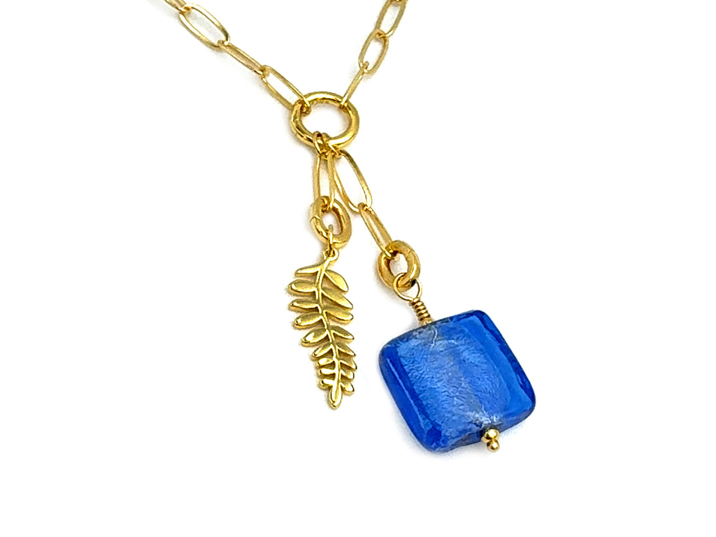 Vintage | Blue Glass Silver Foil Lampwork Pendant
