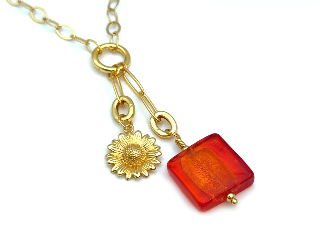 Vintage | Orange Glass Silver Foil Lampwork Pendant