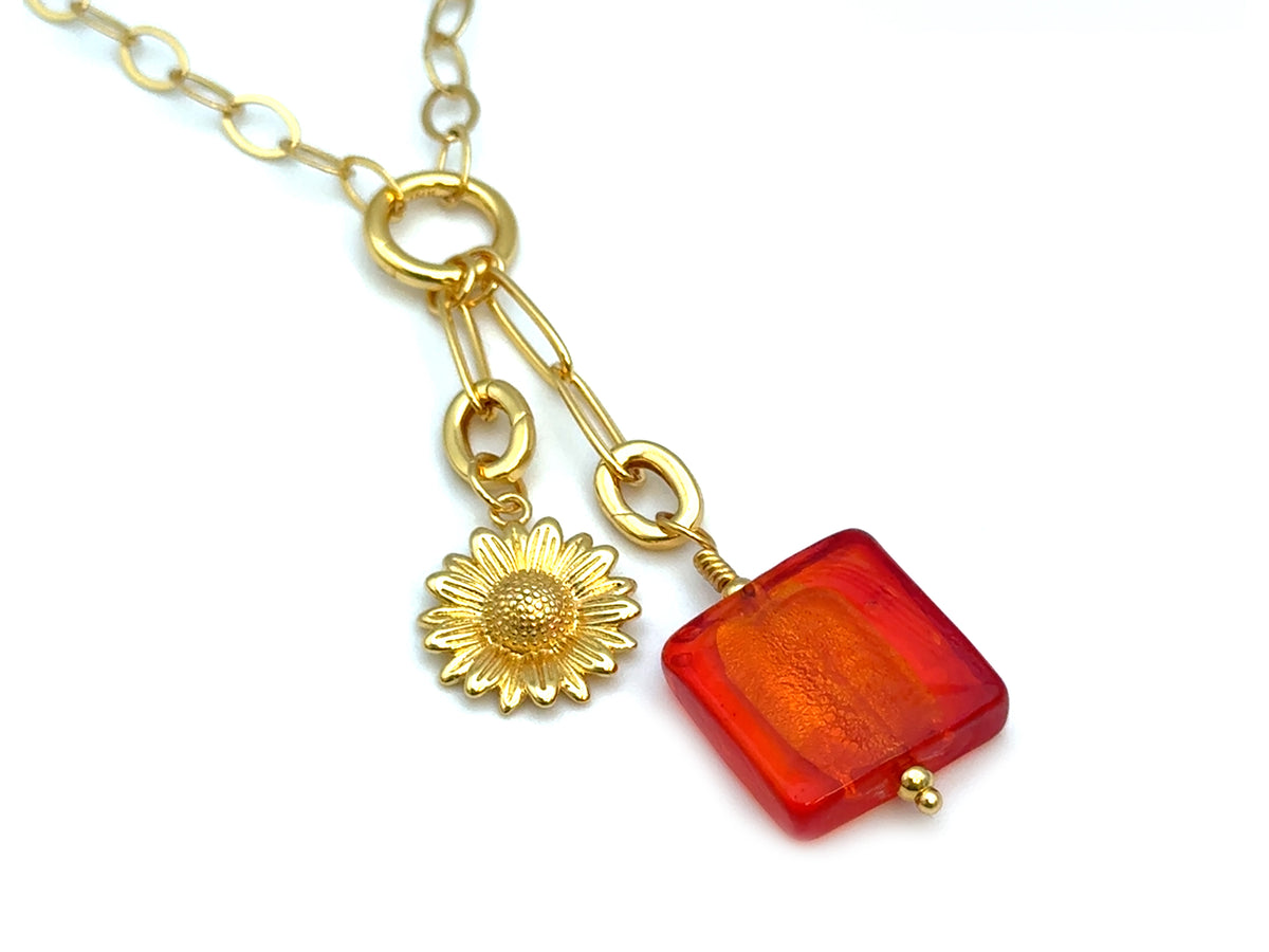 Vintage | Orange Glass Silver Foil Lampwork Pendant