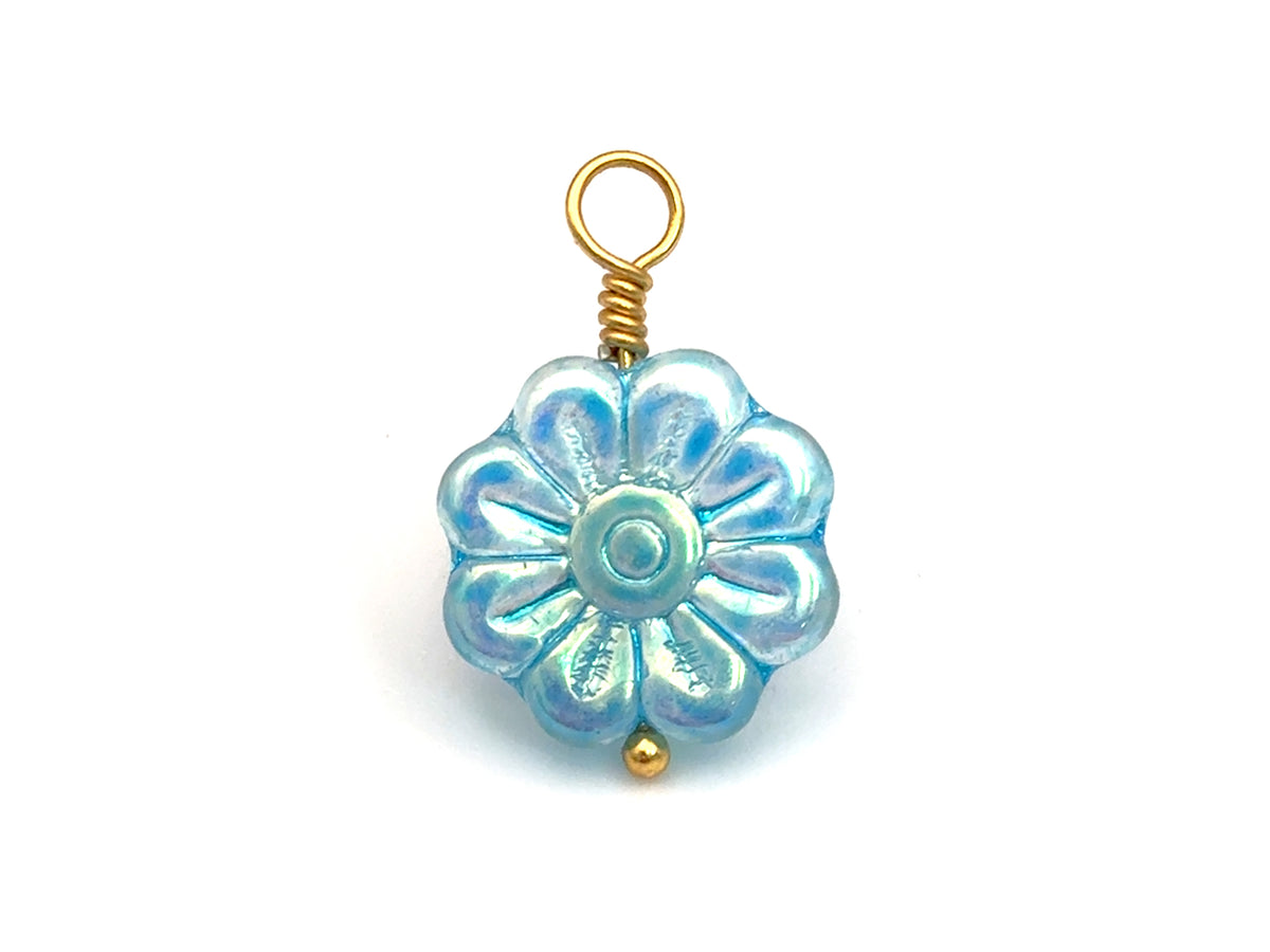 Vintage | Iridescent Aqua Czech Glass Flower Pendant