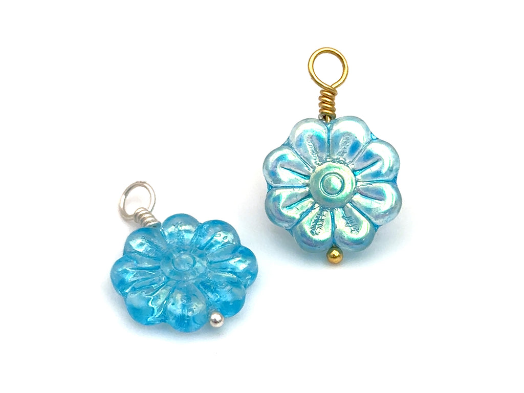 Vintage | Iridescent Aqua Czech Glass Flower Pendant