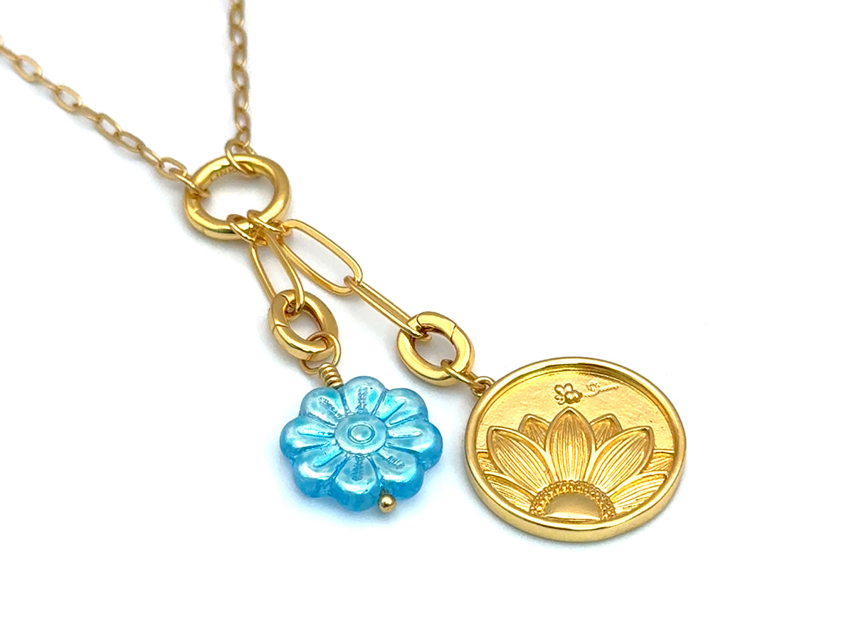 Vintage | Iridescent Aqua Czech Glass Flower Pendant