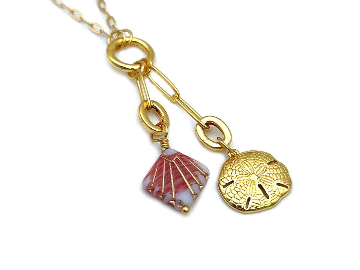 Vintage | Red & White Art Deco Czech Glass Shell Pendant