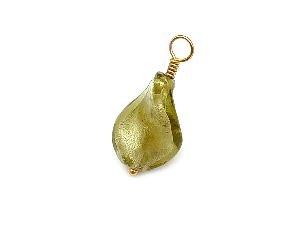 Vintage | Olive Green Glass Silver Foil Lampwork Pendant