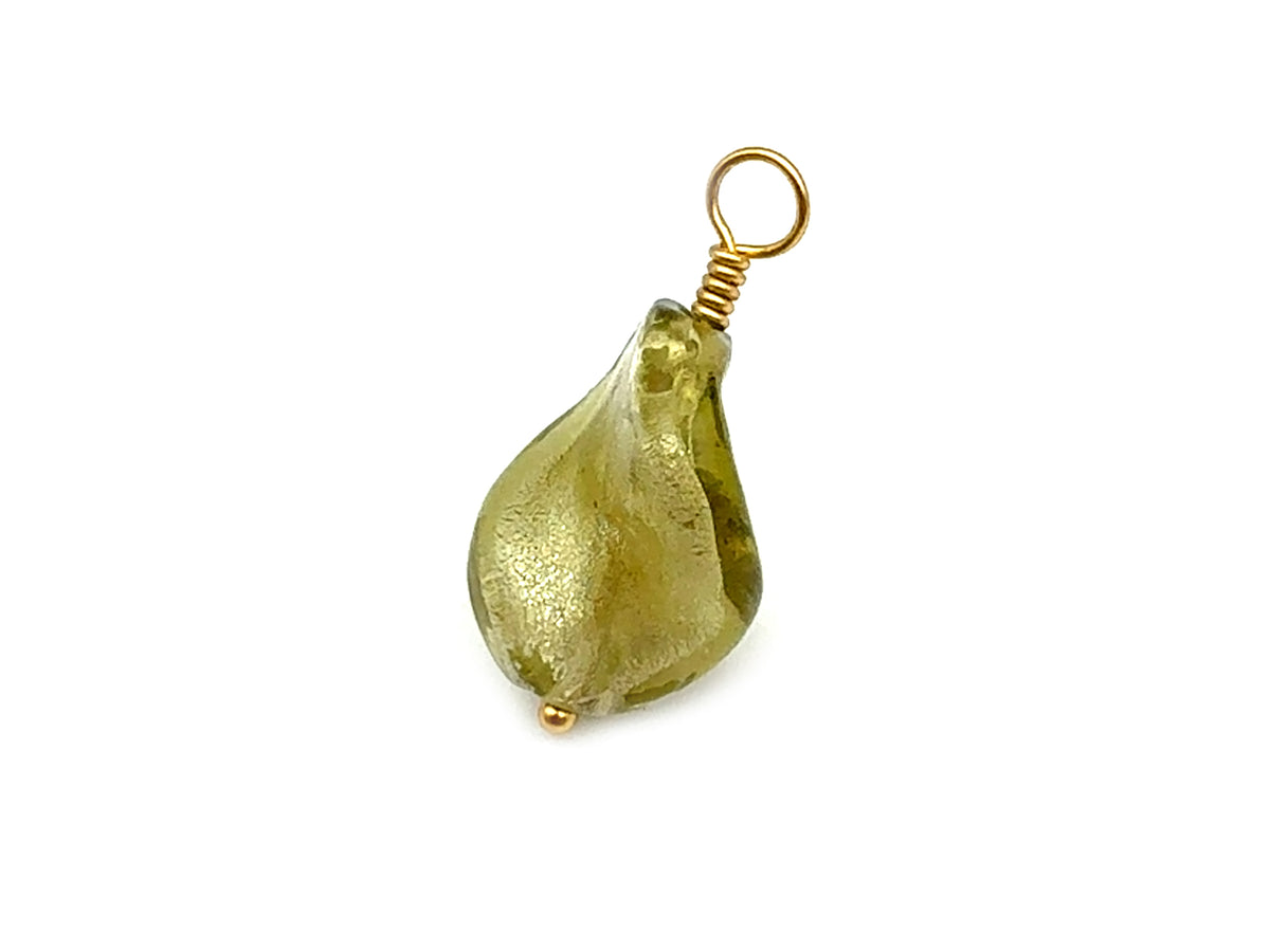 Vintage | Olive Green Glass Silver Foil Lampwork Pendant