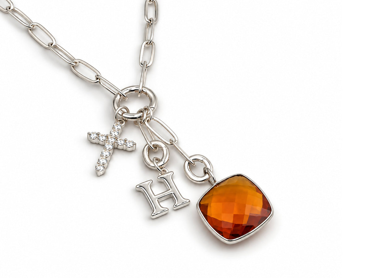 Elegant Paperclip Initial Citrus Infinity Cross Charm Necklace | LINK, design your own