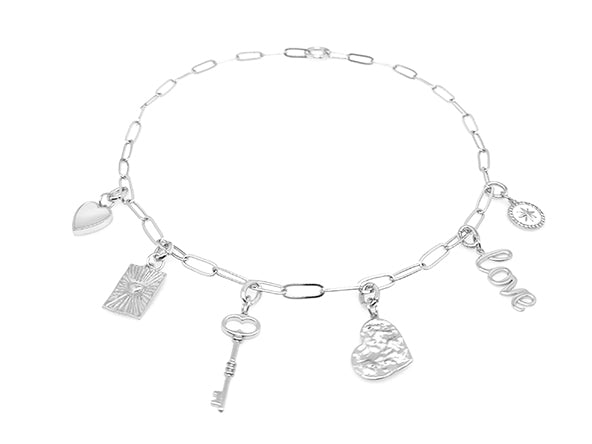 SILVER Mixed Charm Necklace Set | LOVE & HEARTS - 20% OFF | LINK, design your own