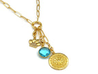 Sparkling Paw Sundial Birthstone Charm Necklace