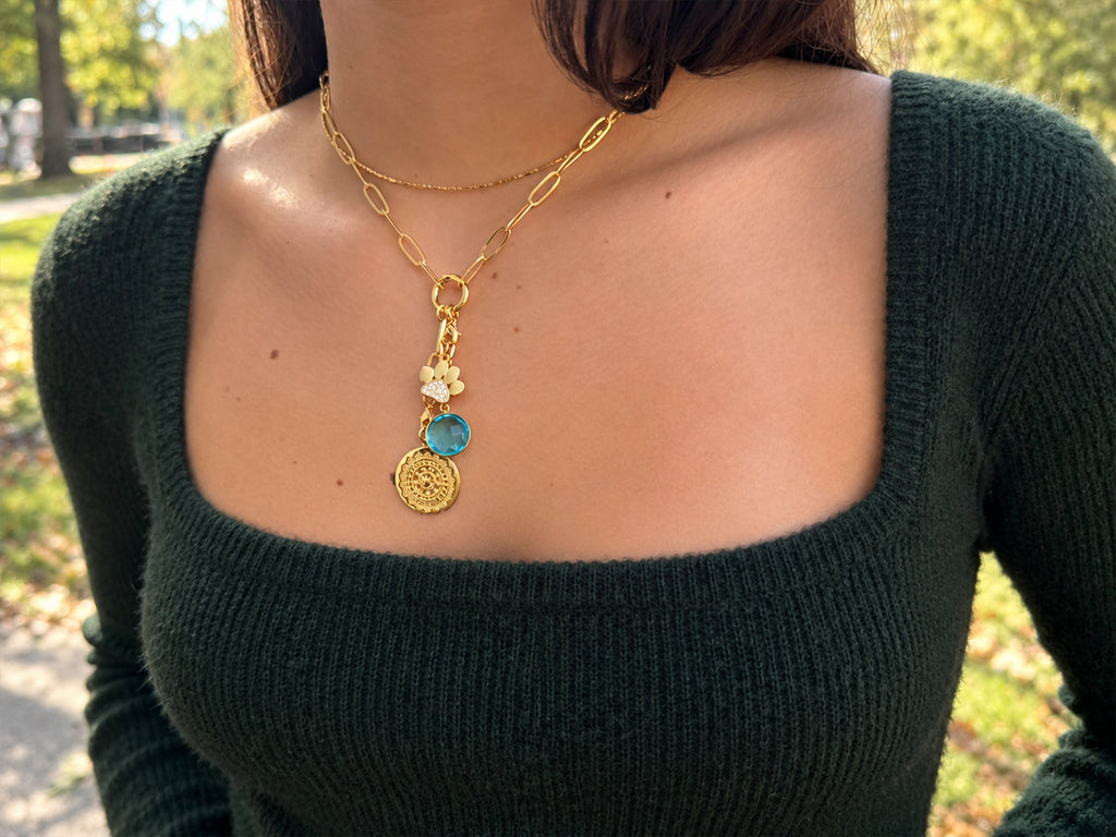 Sparkling Paw Sundial Birthstone Charm Necklace