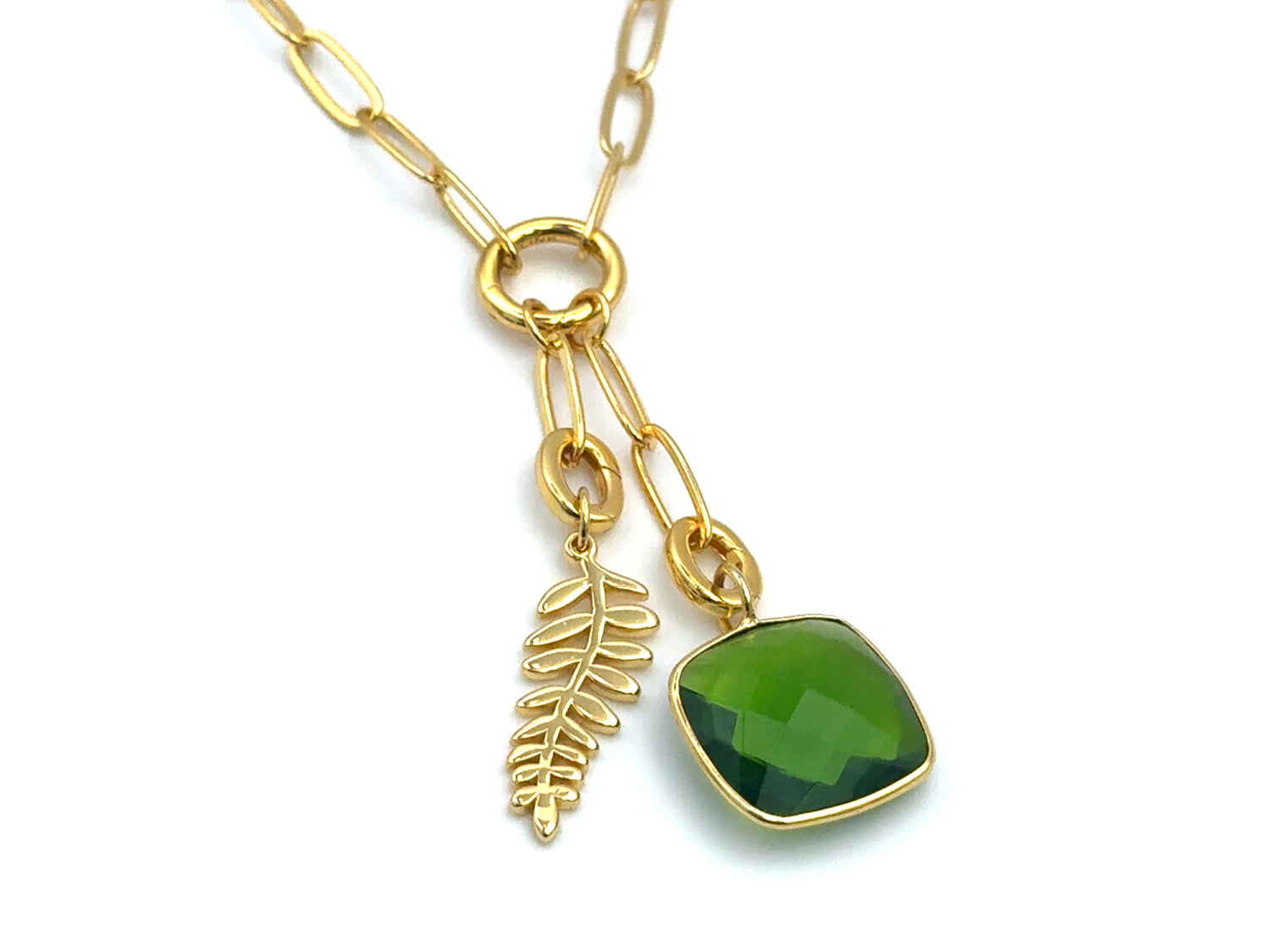 Set #1 GOLD: Elegant Paperclip Chain Palm Peridot Infinity Square Set