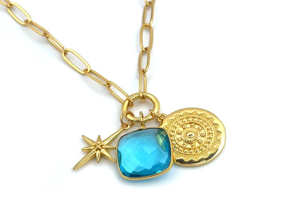 Set #3 GOLD: Elegant Paperclip Aqua Infinity Sundial Large North Star