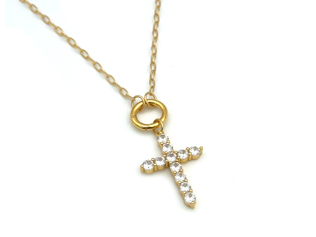 Set #5 GOLD: Small Paperclip Chain Large Sparkling Cross