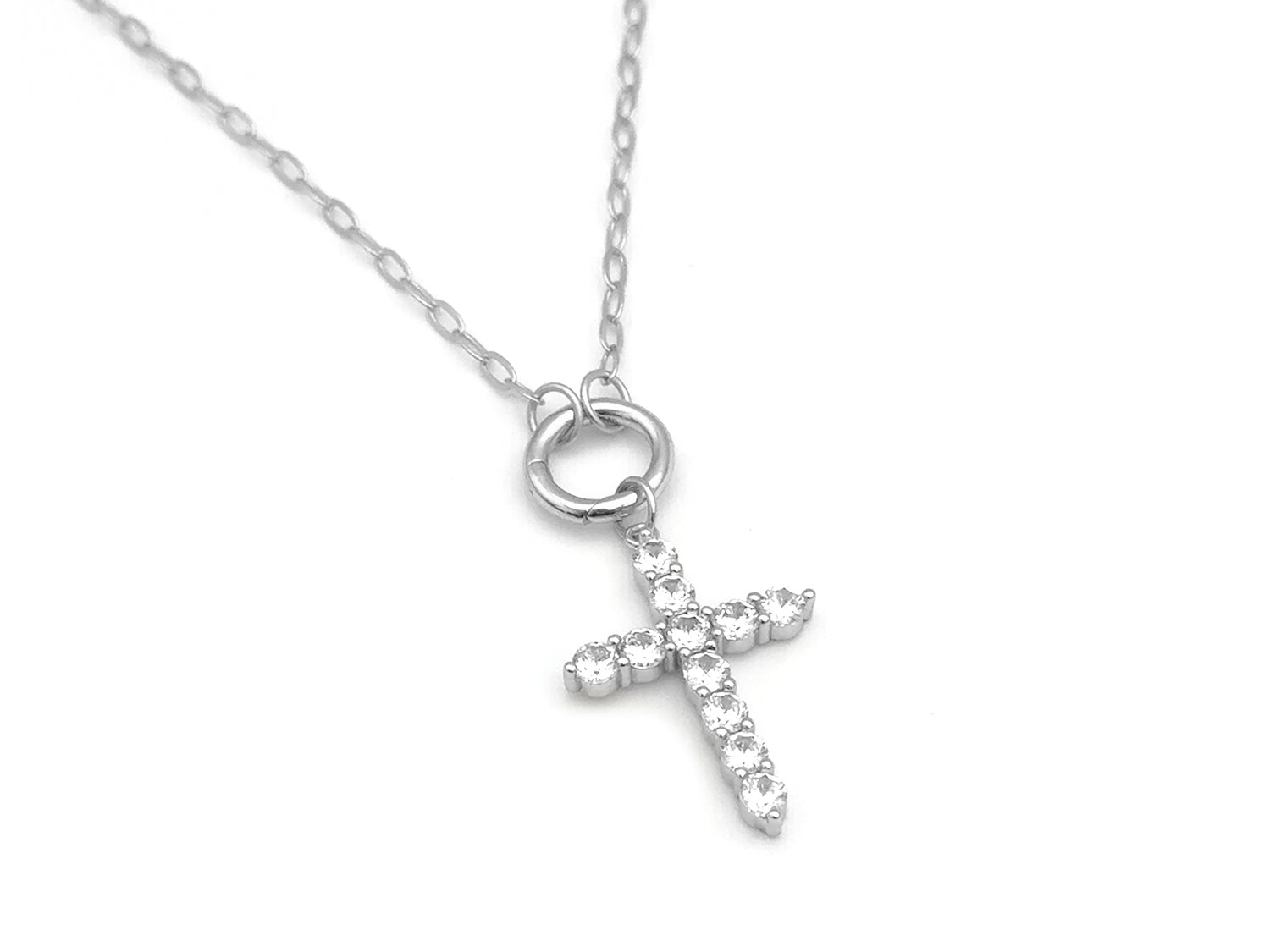 Set #5 SILVER: Small Paperclip Chain Large Sparkling Cross